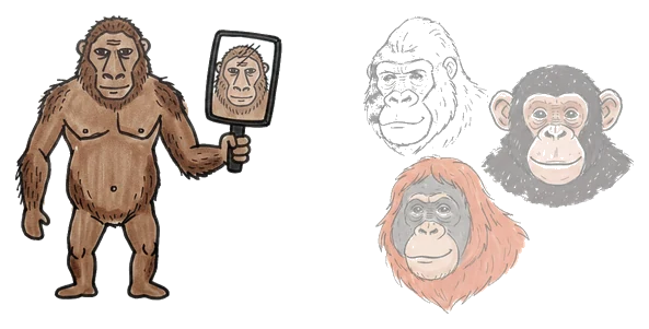 Hand-drawn illustration from “Did Humans Evolve From Monkeys?”