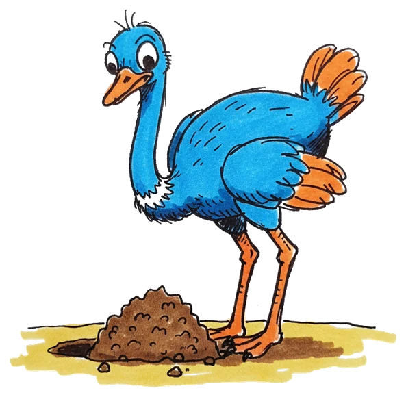 Hand-drawn illustration from “Do Ostriches Bury Their Heads in the Sand?”