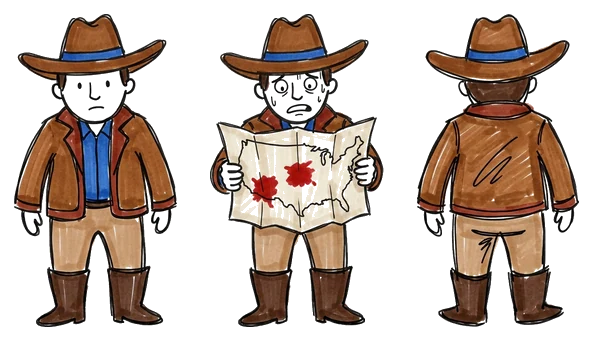Hand-drawn illustration for the “Myth 3: The Murder Capital” section of “The Wildest Thing About the Wild West Was How Quiet It Was”