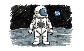 Hand-drawn illustration for the “A Trip to the Moon” section of “You Can't See The Great Wall From Space. Here's Who Lied.”