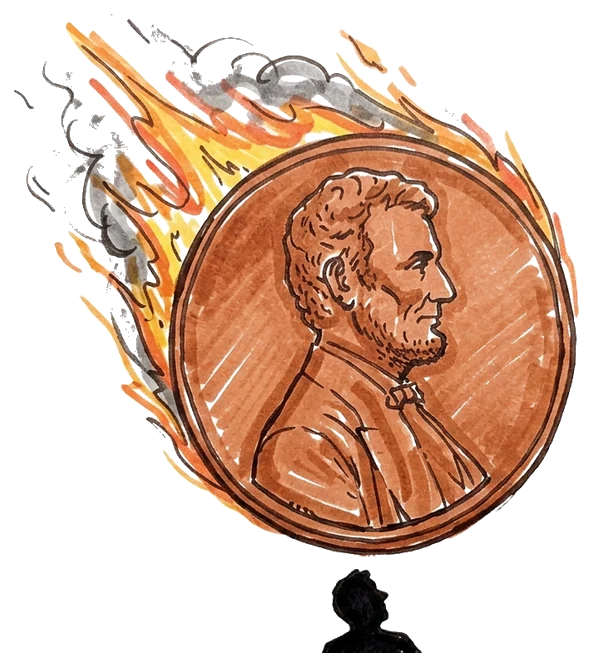Hand-drawn illustration for the “The Physics of the Fall” section of “Why a Dropped Penny Won't Kill You”